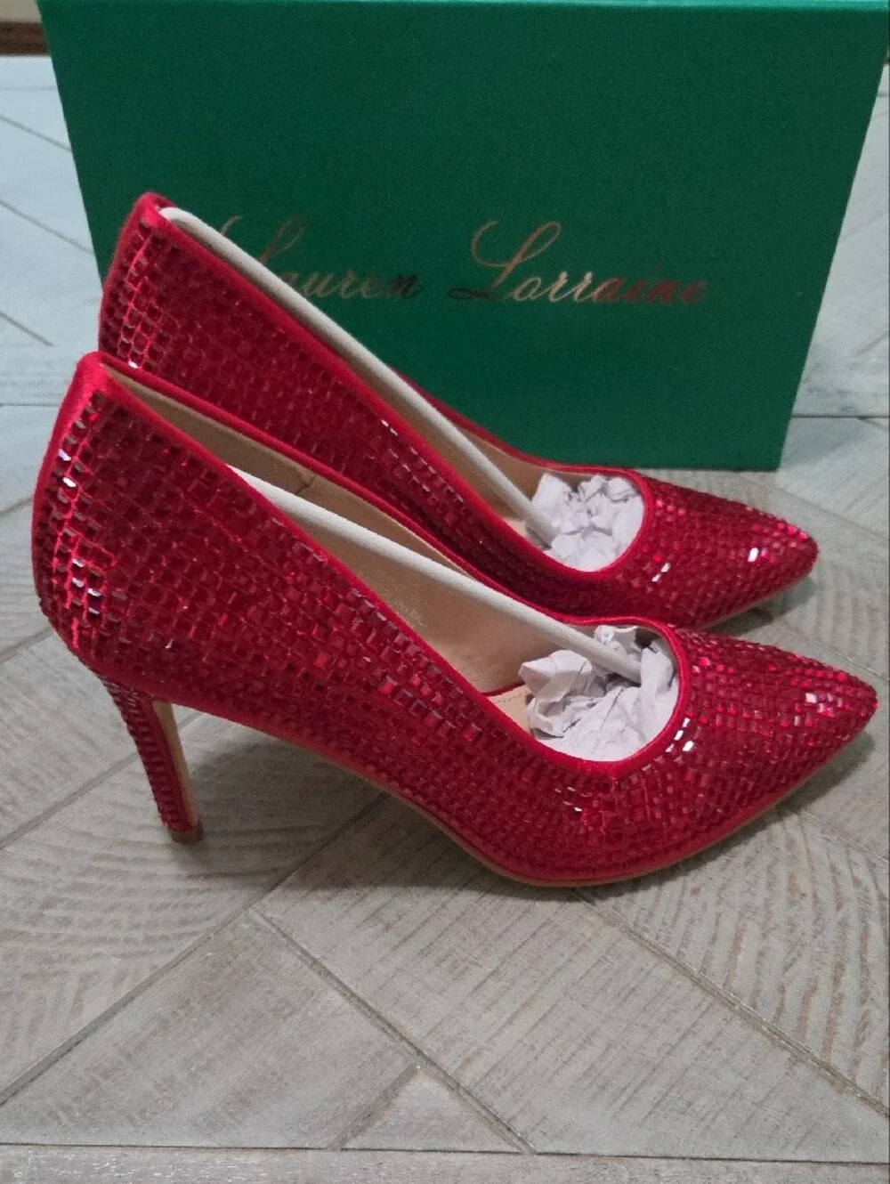 Lauren Lorraine Red Sequin Pointed-Toe Stiletto Heels